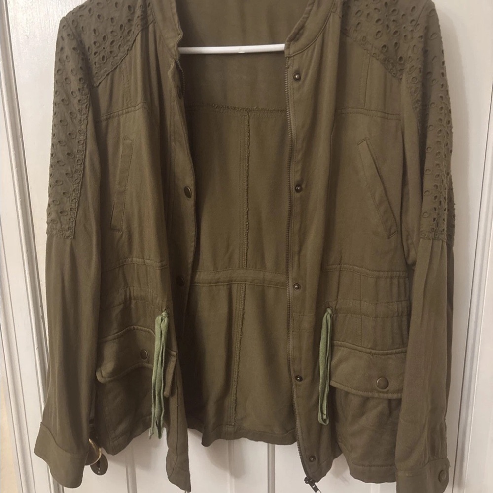 Mystree Olive Utility Jacket with Eyelet Trim